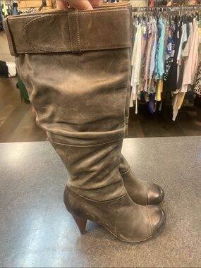 Women's Over-the-Knee Slouchy High-Heel Boots in Brown